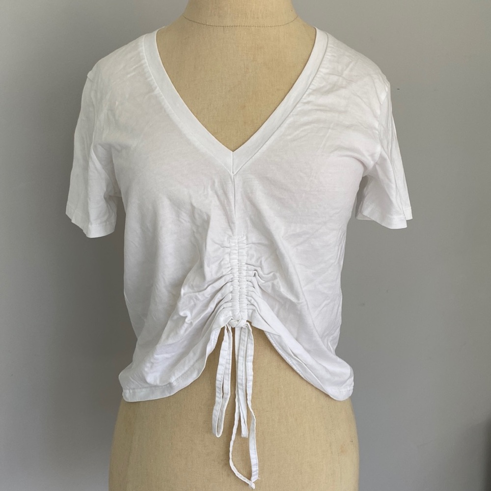 Zara white cotton tee with gathered front detail